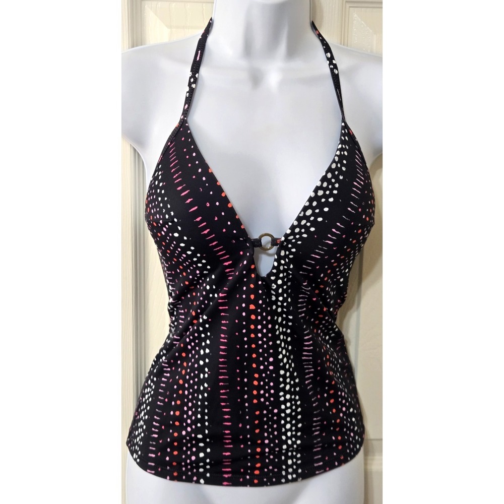 Rachel Rachel‎ Roy Dot Dash Halter Tankini Top Women' S Black/Pink Print NWT